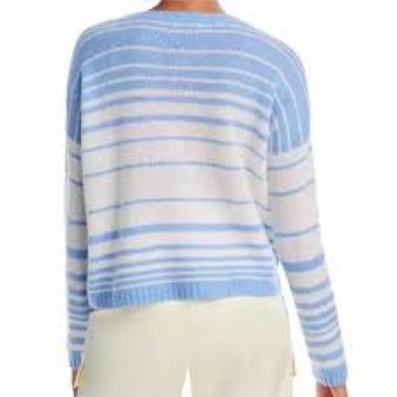 NWT Bloomingdale’s Aqua 100% Cashmere Variga Stripe Blue/White Striped Sweater S - Picture 5 of 9